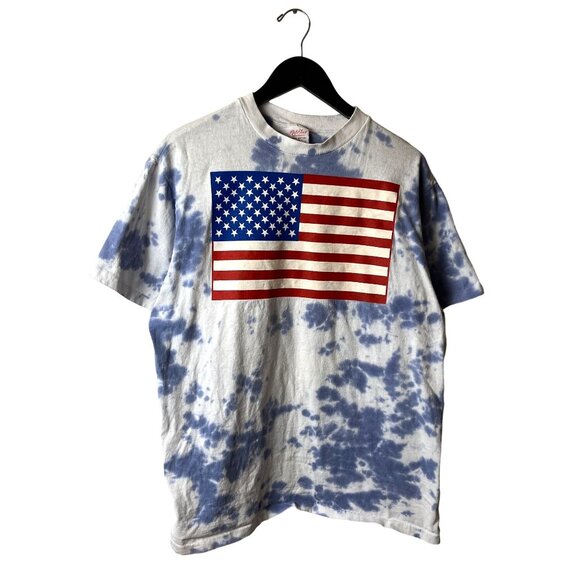 Vintage 90s American Flag T Shirt White Blue XL Extra Large USA Single Stitch - Picture 2 of 15